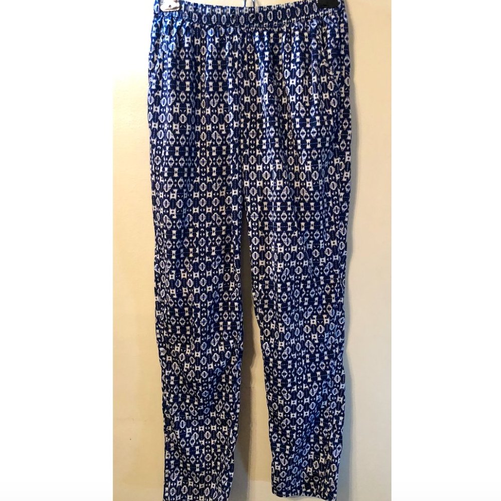 Navy Ikat Print Elastic Waist Joggers